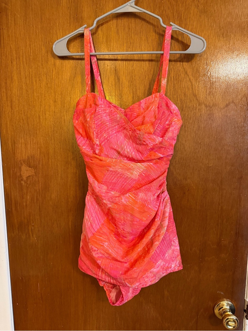 Catalina Pink and Orange V-Neck Vintage Smocked One Piece Swimsuit